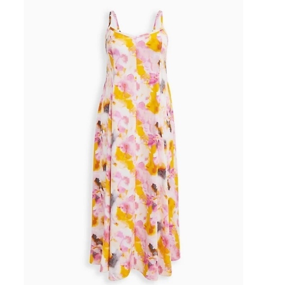 Torrid size 3 MULTI WATERCOLOR TIE-DYE CHALLIS TRAPEZE MAXI DRESS - Picture 6 of 15